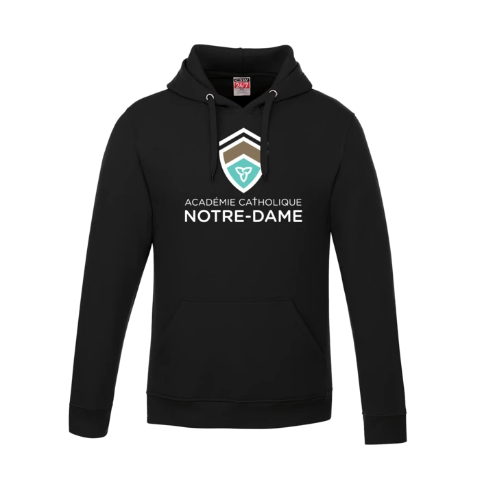 chandail à manches longues noir avec le logo de l'école Notre-Dame